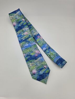 Fox & Chave Claude Monet Water Lilies 100% Silk Tie Hand Finished Art Necktie